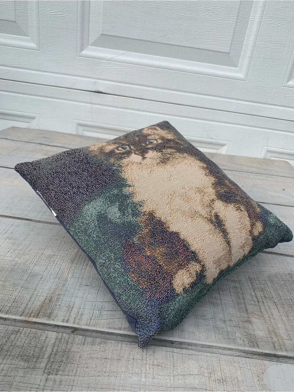 Vintage Style Cat Kitten Tapestry Throw Pillow Woven Decorative Cushion 12x12”